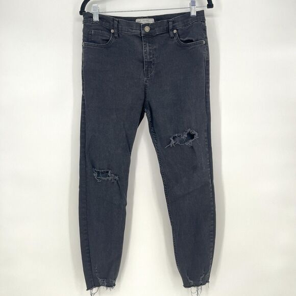Free People Denim - Free People Skinny Jeans Womens 31 Black Distressed Raw Hem Stretch Denim